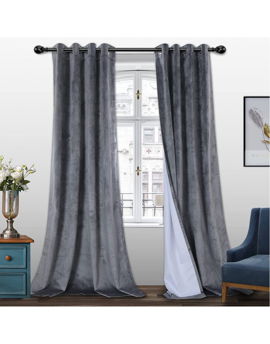 BONZER 100% Blackout Curtains for Bedroom Premium Thick Velvet Curtains 84 Inches Long Thermal Insulated Energy Saving Sun Light Blocking Grommet Window Drapes for Living Room 2 Panels Soft Grey