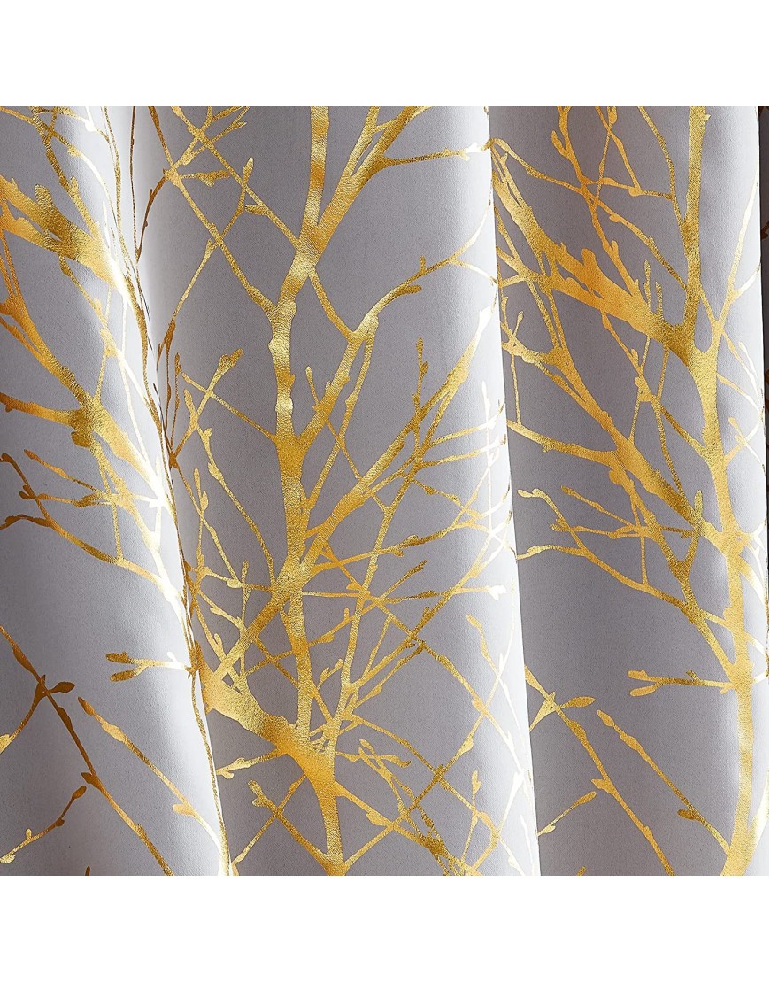 Branch Grey Blackout Curtain Panels for Bedroom 84 Foil Gold Tree Branch Window Curtains Metallic Print Energy Efficient Thermal Curtain Drapes for Guest Living Room Grommet Top 2 Panels