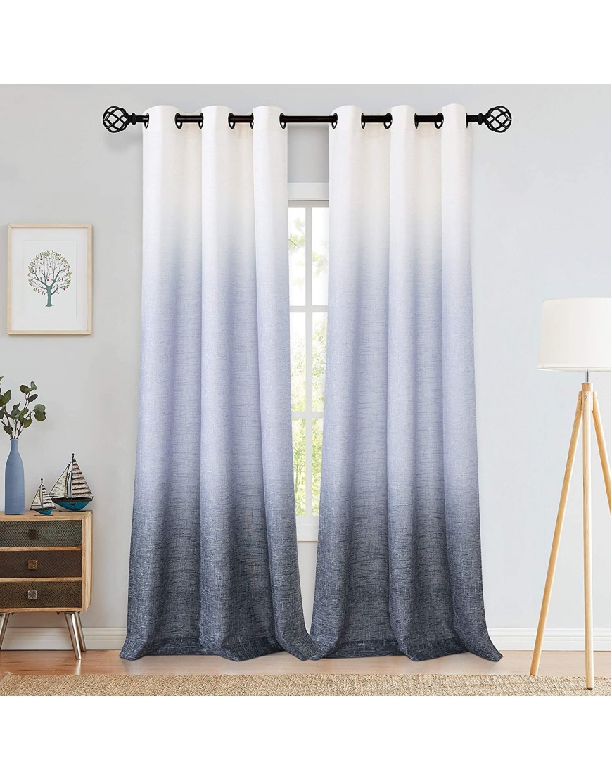 Central Park Ombre Rayon Blend Heavy Linen Texture Window Curtain Panel 6 Grommets Top Gradient Cream White to Navy Blue Window Drapes Treatment for Living Room Bedroom Set of 2 40" x 95" Each