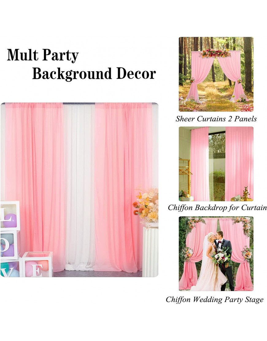 Chiffon Backdrop Curtain 7FT Chiffon Fabric Drapes for Wedding Ceremony Chiffon Voile Curtains 2 Panels 29''x84'' Photography Backdrop Drapes Party Stage Backdrop Chiffon 29''x84''x2pcs Pink