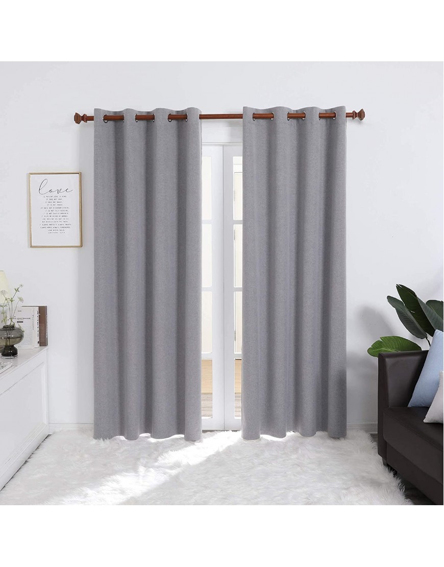 Deconovo 100% Light Blocking Window Curtains Linen Blackout Curtains & Drapes Thermal Insulated Panels for Sliding Glass Door 2 Panels 52x95 Inch Grey