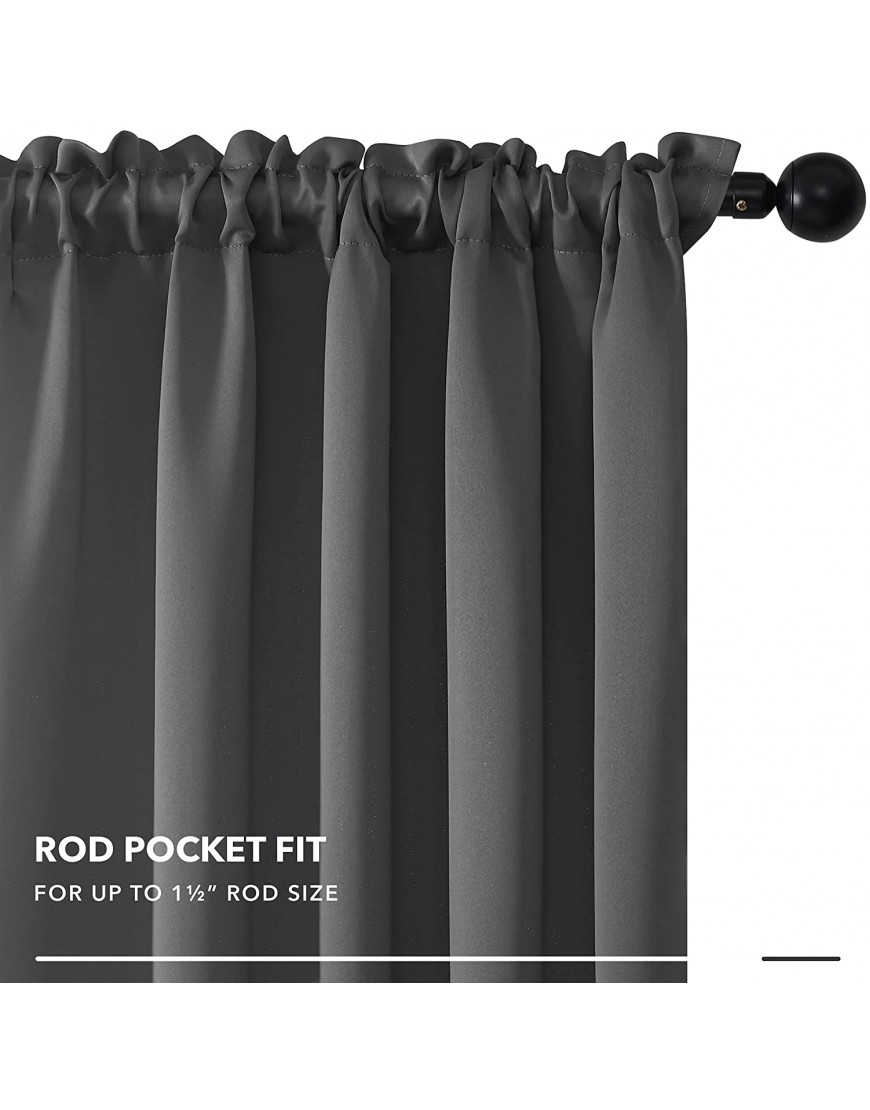 Deconovo Dark Grey Thermal Insulated Blackout Curtains 38 x 54 Inch Rod Pocket Room Darkening Curtain Panel for Bedroom Set of 2