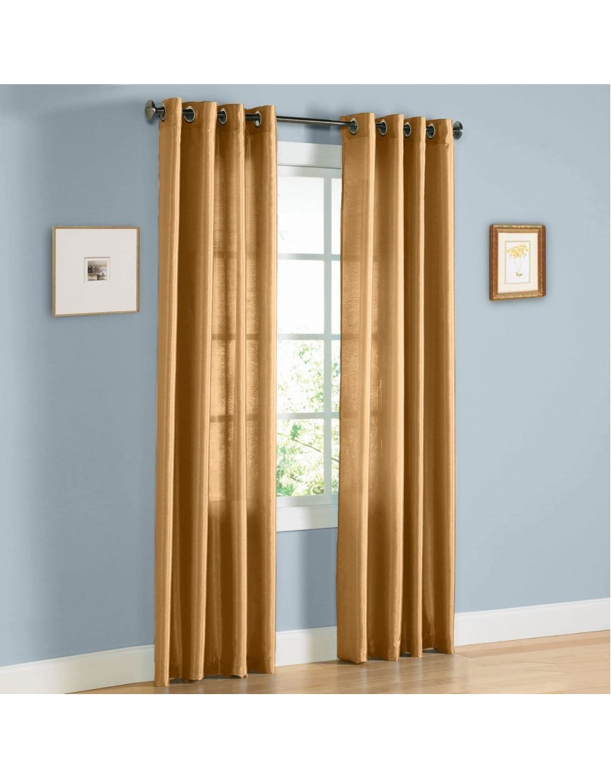 Diamond Linen Window Panel Curtains Pack of 2 Solid Faux Silk Grommet Window Sheer Curtain Treatment Panel Drapes Gold 2 Panels: 54" x 95"