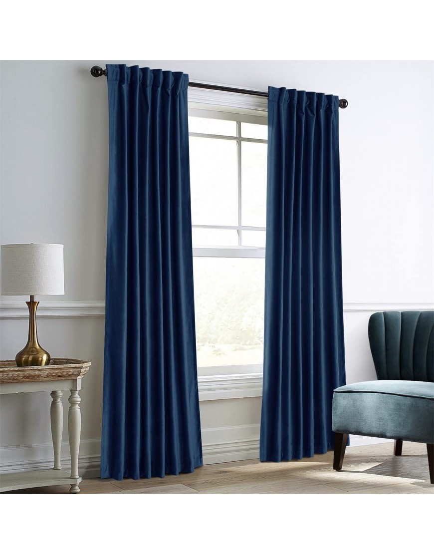 Dreaming Casa Royal Blue Velvet Room Darkening Curtains for Living Room Thermal Insulated Rod Pocket Back Tab Window Curtain for Bedroom 2 Panels 52 W x 96 L