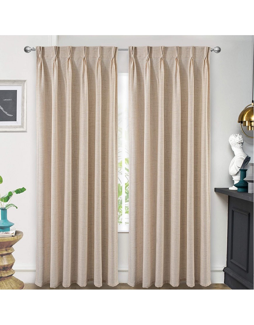 DriftAway Pinch Pleat Linen Textured Semi Sheer Solid Farmhouse and Modern Rustic Curtains for Living Room Bedroom 2 Panels Back Tabs 50 Inch by 84 Inch Beige