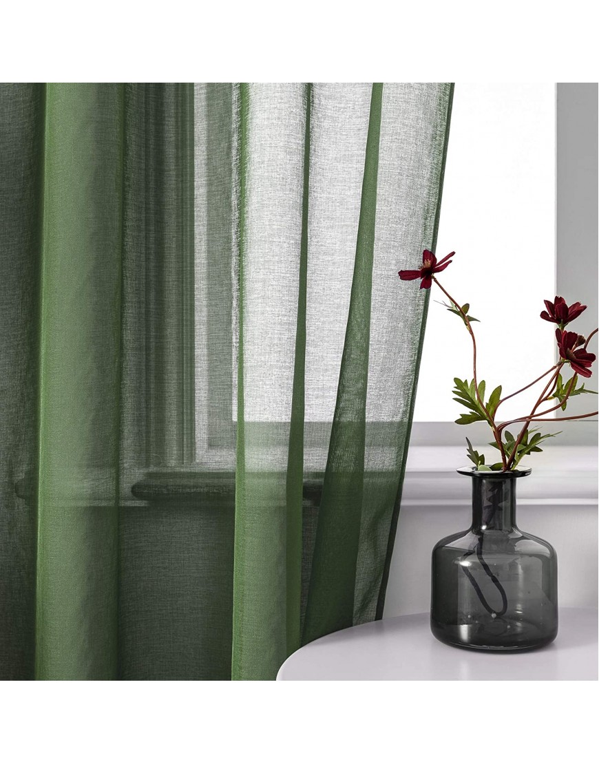 DUALIFE Hunter Green Short Sheer Curtains 45 Inch Length,Faux Linen Semi Sheer Curtain Drapes for Living Room Bedroom Nursery Bathroom Privacy Voile Window Treatment Panels,52 x 45 Inches,Set of 2
