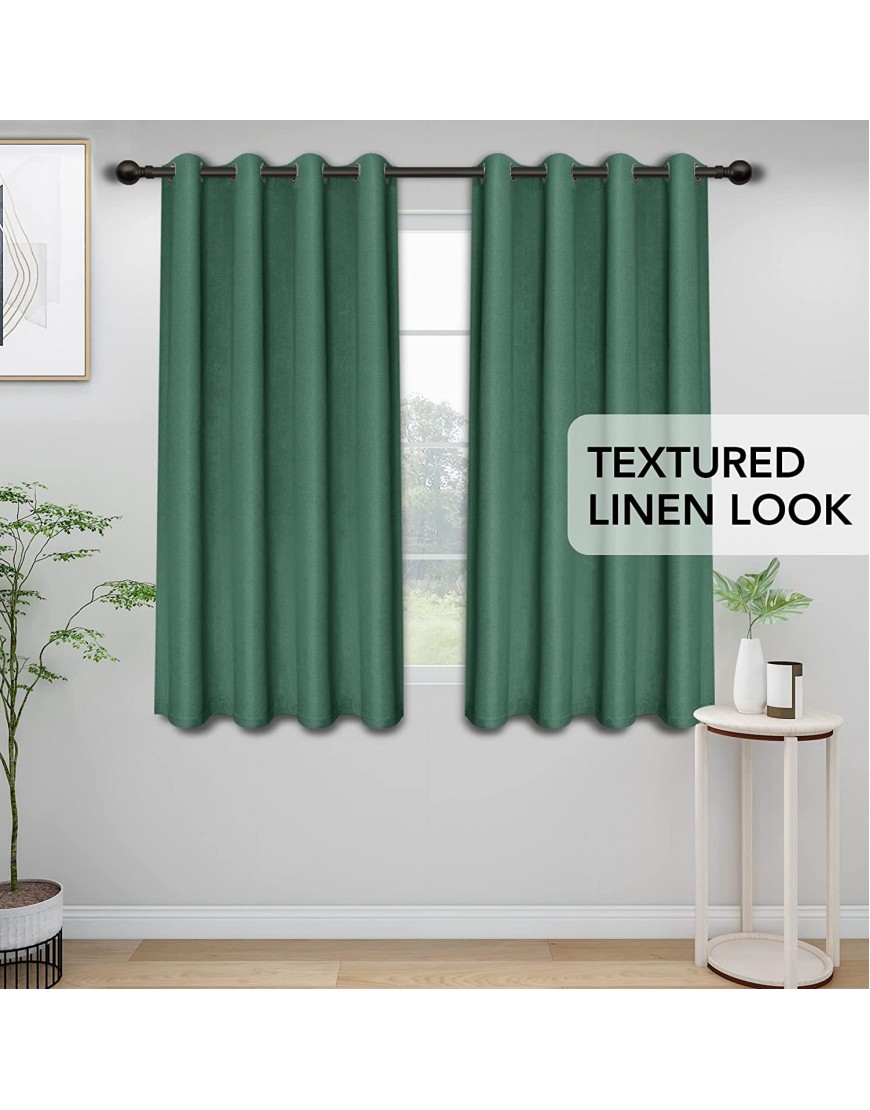 Easy-Going Luxury Double Linen Textured Blackout Curtain 84 Inch Length Grommet Window Curtain Drapes for Bedroom Living Room Thermal Insulated Room Darkening Set of 2 Panels Green