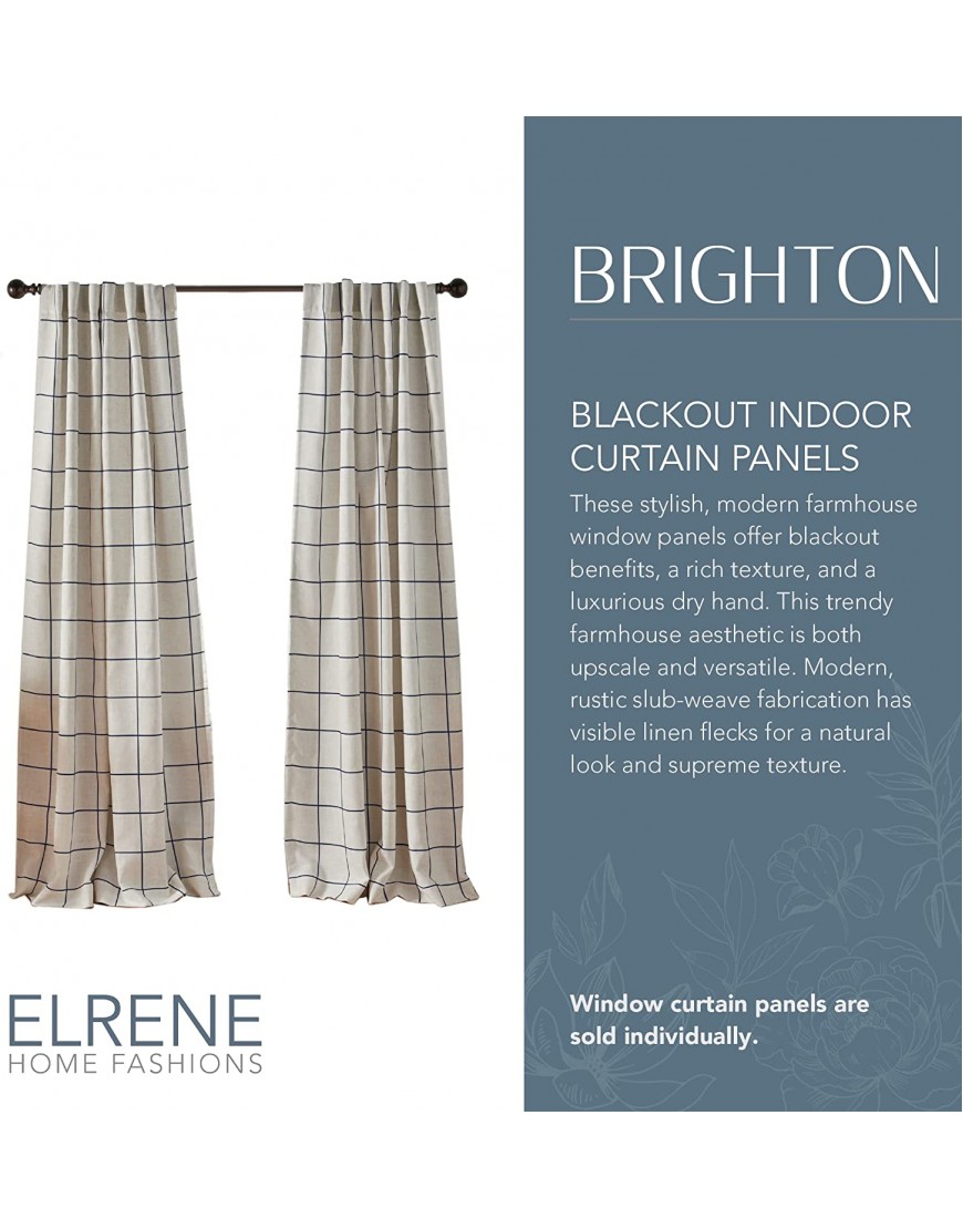 Elrene Home Fashions Brighton Windowpane Plaid Blackout Window Curtain Living Room and Bedroom Drape with Rod Pocket Tabs 52 x 84 Indigo 1 Panel