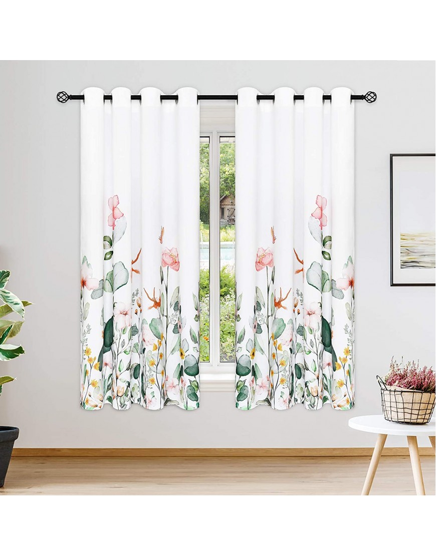 Floral Curtains Watercolor Wild Flower Curtain Panel for Spring Summer Nature Plant Window Drapes with Grommets for Bedroom Living Room Decor Set of 2 Panels 52 x 63 Inch Length