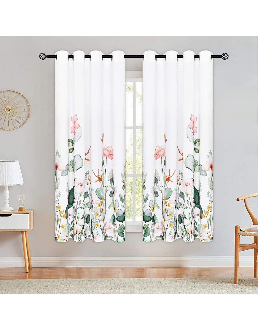 Floral Curtains Watercolor Wild Flower Curtain Panel for Spring Summer Nature Plant Window Drapes with Grommets for Bedroom Living Room Decor Set of 2 Panels 52 x 63 Inch Length