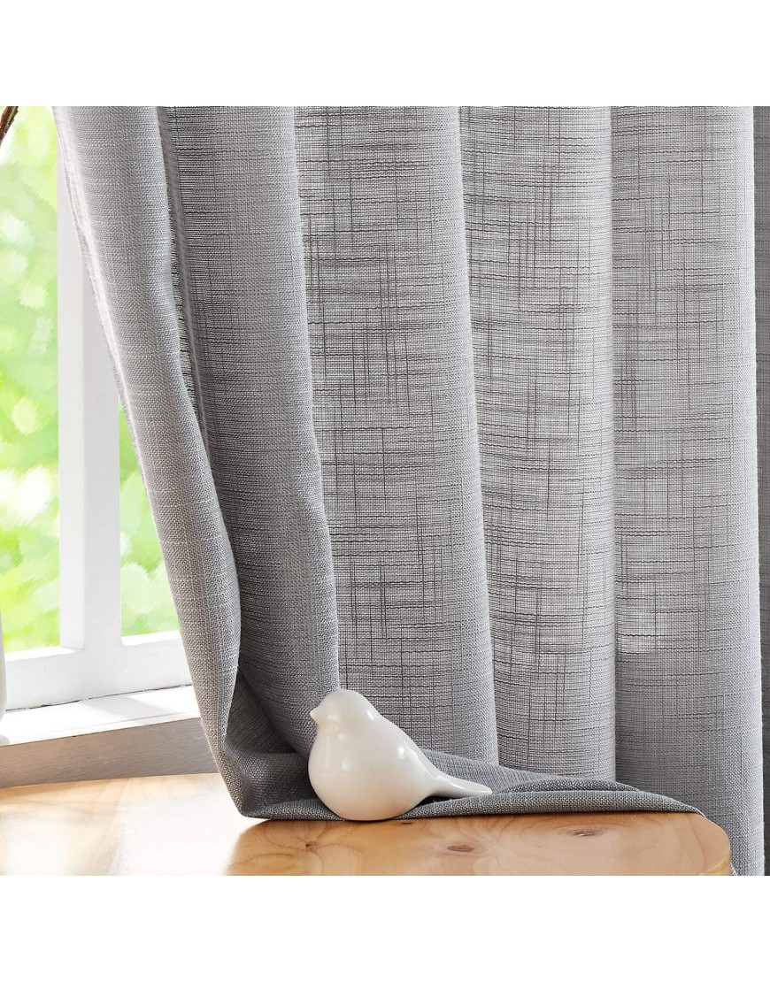 FMFUNCTEX Grey Sheer Curtains for Living Room Bedroom Linen Textured Semi-Sheer Window Curtain Drapes 84-inch Length 52”w 2 Panels Grommet Top