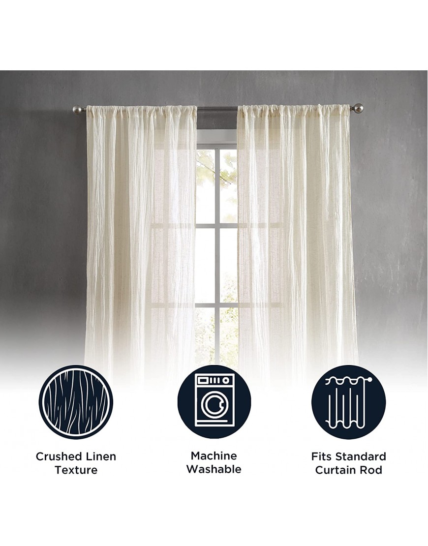 French Connection – Charter Crushed | Window Curtain | Set of 2 Panels| Semi Sheer | Modern Home Décor | Drapes for Living Room Dining Room Bedroom Dorm | Measures 50”x 84”| Natural