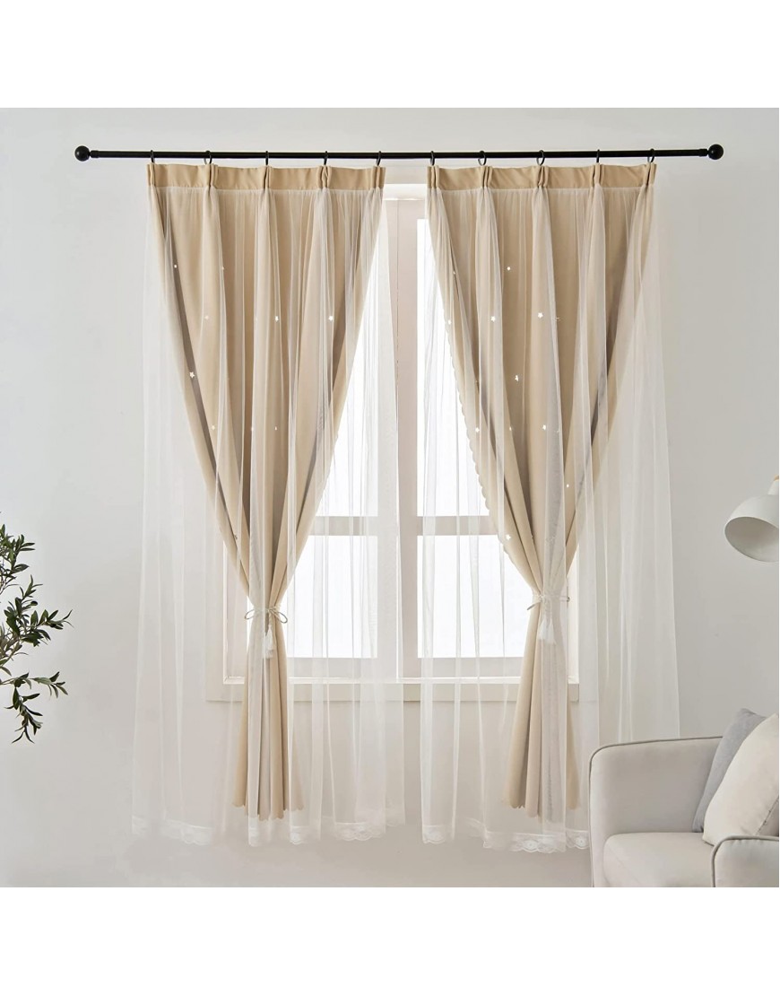 Ftinala Girls Room Darkening Curtains Blackout Beige Star Cutout Window Curtains Drapes Pinch Pleated Teens Kids Thermal Nursery Curtains Bedroom Curtains 1 Panel W52 x 63 Inch Length