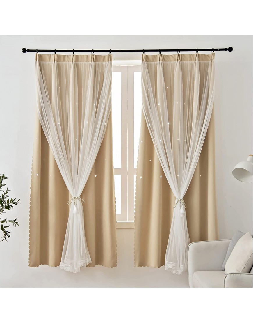 Ftinala Girls Room Darkening Curtains Blackout Beige Star Cutout Window Curtains Drapes Pinch Pleated Teens Kids Thermal Nursery Curtains Bedroom Curtains 1 Panel W52 x 63 Inch Length