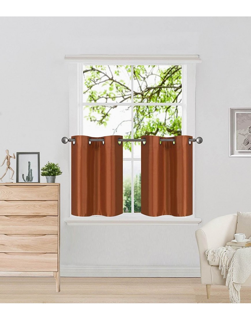 GorgeousHome D2 2pc Solid Small Short Grommet Panel Lined Blackout Window Curtain Drape 30" Wide X 24" Lenght Each pc in Assorted Colors Each pc Brick Rust