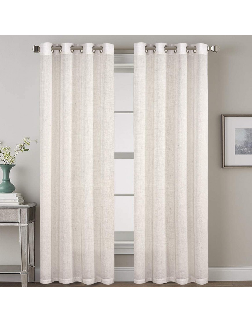 Grommet Privacy Linen Curtains 2 Pieces Total Size 104 Inch Wide 52 Inch Each Panel 96 Inch Long Elegant Light Filtering Panel Drapes for Bedroom 52" W x 96" L Natural