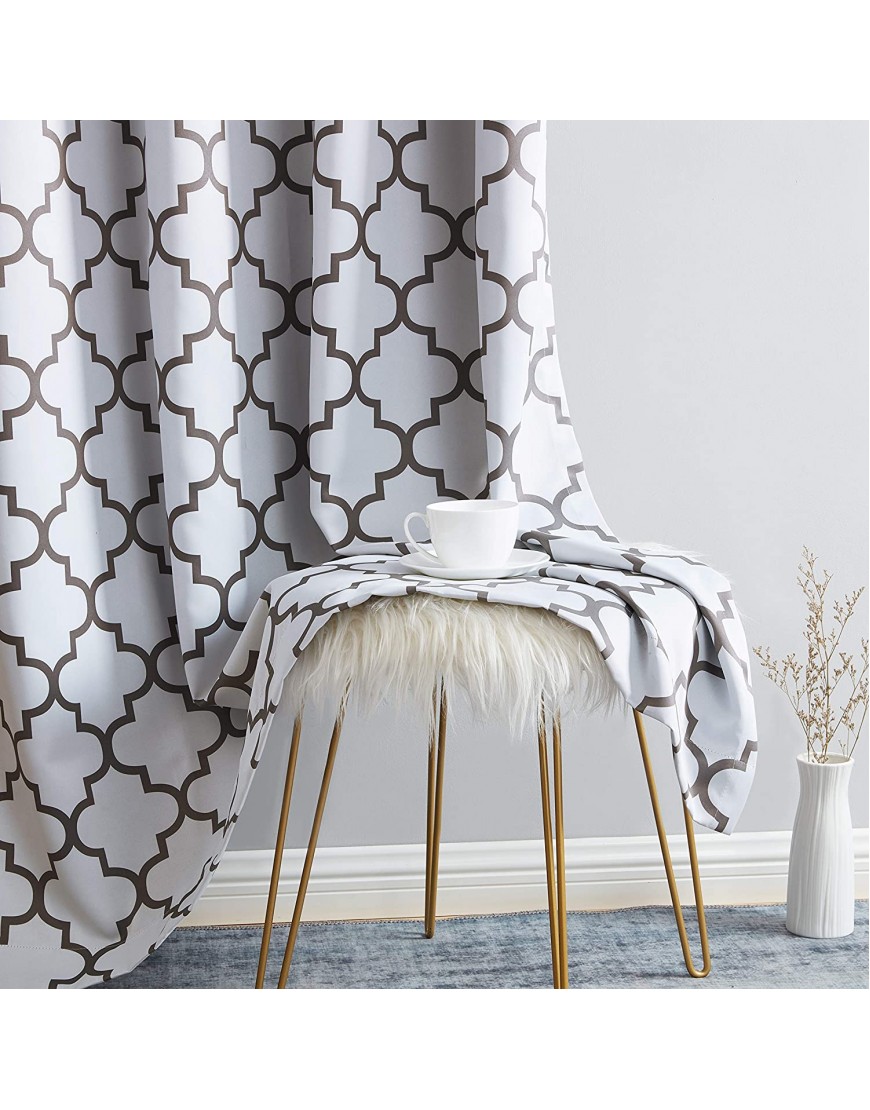 HLC.ME Lattice Print Moroccan Thermal Blackout Curtains 84 Inch Privacy Shaded & Darkening Grommet Window Curtains Draperies for Bedroom and Living Room Platinum White & Grey 52 W x 84 L 2 Panels