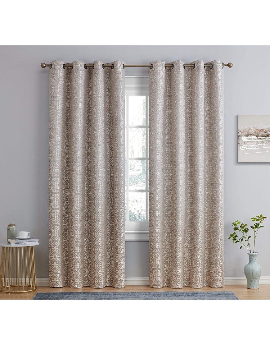 HLC.ME Mia Moroccan Tile 100% Complete Blackout Heavy Thermal Insulated Floor Length Heat Cold UV Blocking Grommet Curtain Drapery Panels for Bedroom & Living Room 2 Panels 52 W x 84 L Beige