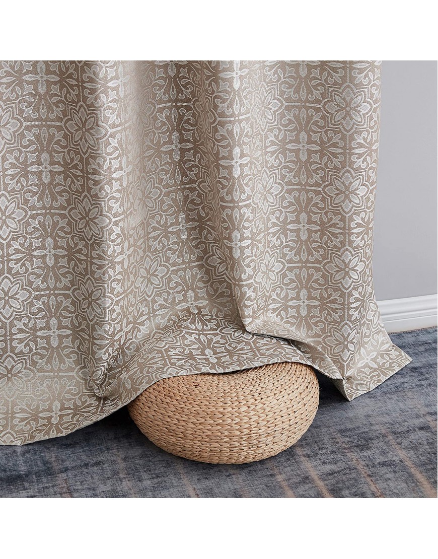 HLC.ME Mia Moroccan Tile 100% Complete Blackout Heavy Thermal Insulated Floor Length Heat Cold UV Blocking Grommet Curtain Drapery Panels for Bedroom & Living Room 2 Panels 52 W x 84 L Beige