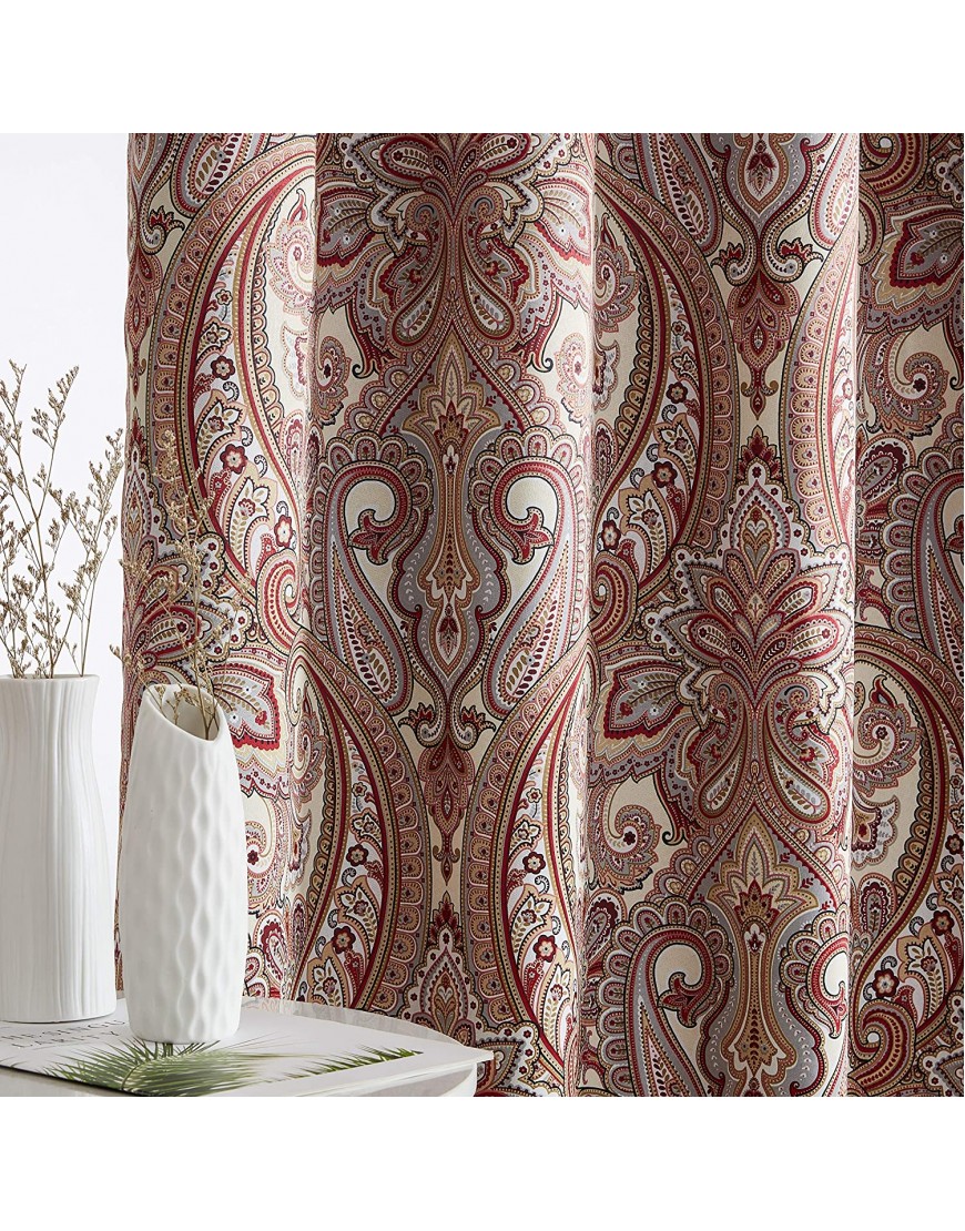 HLC.ME Paris Paisley Decorative Print Damask Pattern Thermal Insulated Blackout Energy Savings Room Darkening Soundproof Grommet Window Curtain Panels for Bedroom Set of 2 50 W x 84 L Spice Red