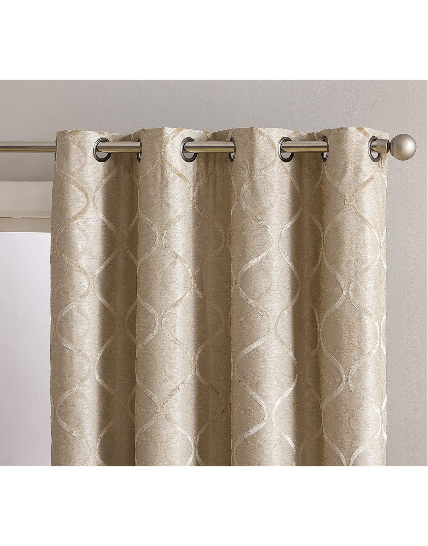 HLC.ME Versailles Lattice Flocked 100% Complete Blackout Thermal Insulated Window Curtain Grommet Panels Energy Savings & Soundproof For Living Room & Bedroom Set of 2 50 x 63 inches Long Taupe