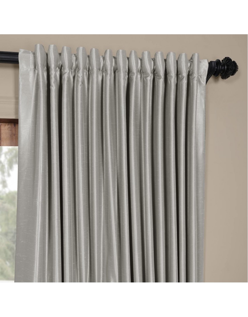 HPD Half Price Drapes PDCH-KBS9BO-84-DW Blackout Extra Wide Vintage Textured Faux Dupioni Curtain 1 Panel 100 X 84 Silver