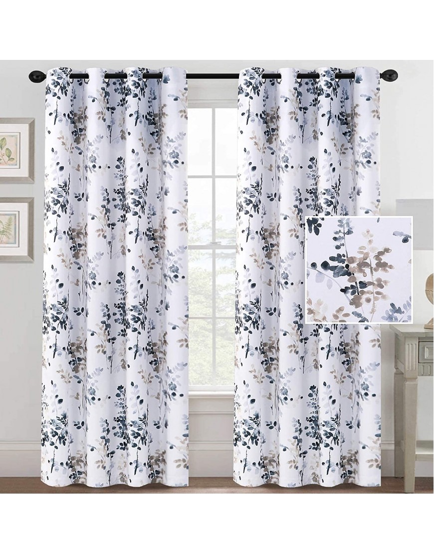 H.VERSAILTEX Blackout Curtains for Living Room Darkening Thermal Insulated Panels 84 Inch Long Light Blocking Grommet Curtains Drapes Bluestone and Taupe Vintage Classical Floral Printing 2 Panels