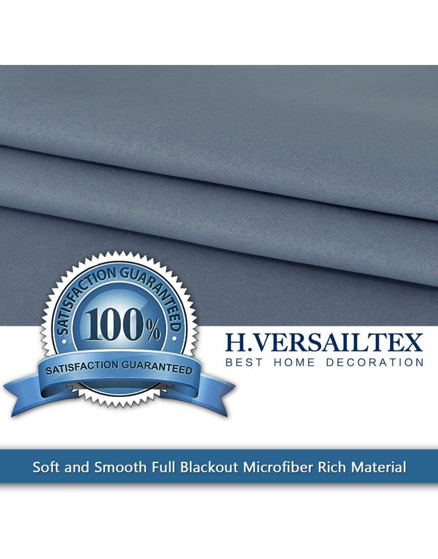 H.Versailtex Elegant Grommet Blackout Thermal Insualted Solid Curtains Drapes,Window Treatment Panels Set of 2 Stone Blue 52 W x 96 L