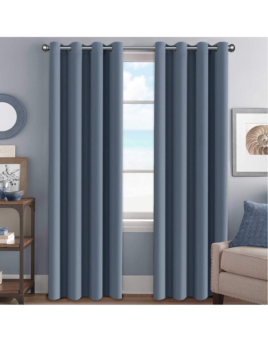 H.Versailtex Elegant Grommet Blackout Thermal Insualted Solid Curtains Drapes,Window Treatment Panels Set of 2 Stone Blue 52 W x 96 L