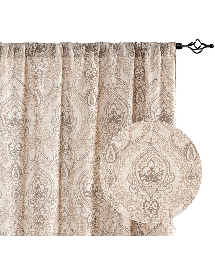 JINCHAN Damask Print Curtains for Living Room Drapes Multicolor Medallion Flax Window Curtain Panels for Bedroom 2 Panels 63 Inch Long Taupe on Beige