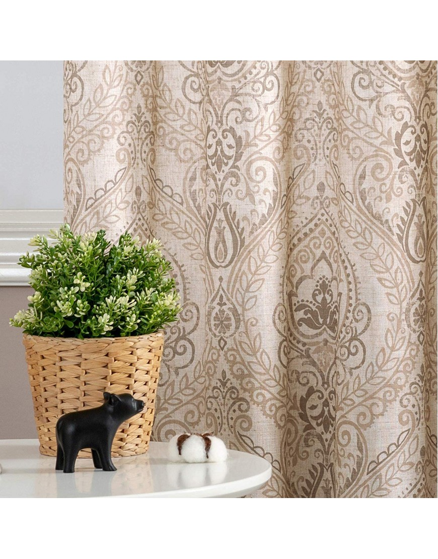 JINCHAN Damask Print Curtains for Living Room Drapes Multicolor Medallion Flax Window Curtain Panels for Bedroom 2 Panels 63 Inch Long Taupe on Beige