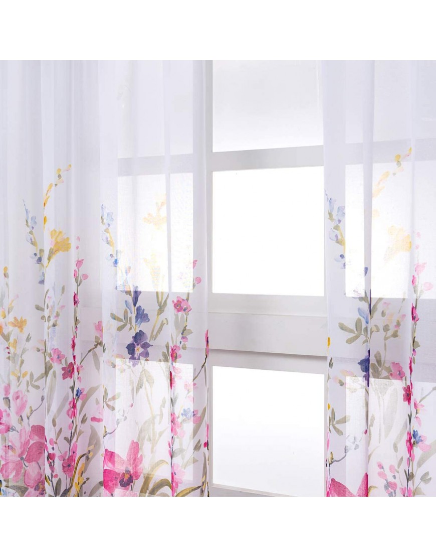 Kotile Floral Sheer Curtains Rod Pocket Voile Sheer Drapes for Bedroom Floral Blossom Print Window Curtain Panels Red Pink 52 x 84 Inch Set of 2 Panels