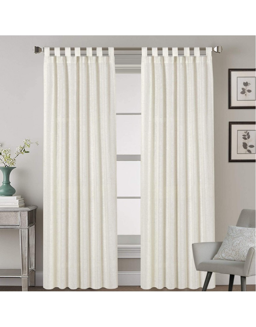 Linen Curtains Natural Linen Blended Curtains Tab Top Window Treatments Panels Drapes for Living Room Bedroom Elegant Energy Efficient Light Filtering Curtains Set of 2 52 x 84，Ivory