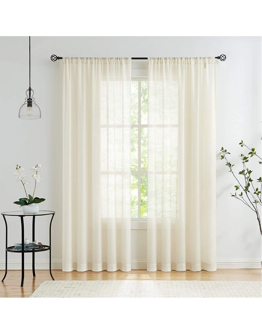 Linen Sheer Curtains 84-inch for Living Room Bedroom Ivory Transparent Casual Textured Drapes Light Filtering Beige Voile Window Treatment Sets for Café Office 52 Width Natural Rod Pocket 2 Panels