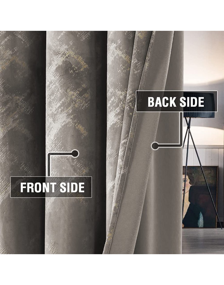 Luxury Velvet Curtains 84 Inches Long Thermal Insulated Blackout Curtains for Bedroom Foil Print Thick Soft Velvet Grommet Curtain Drapes for Living Room Vintage Home Decor 2 Panels Taupe