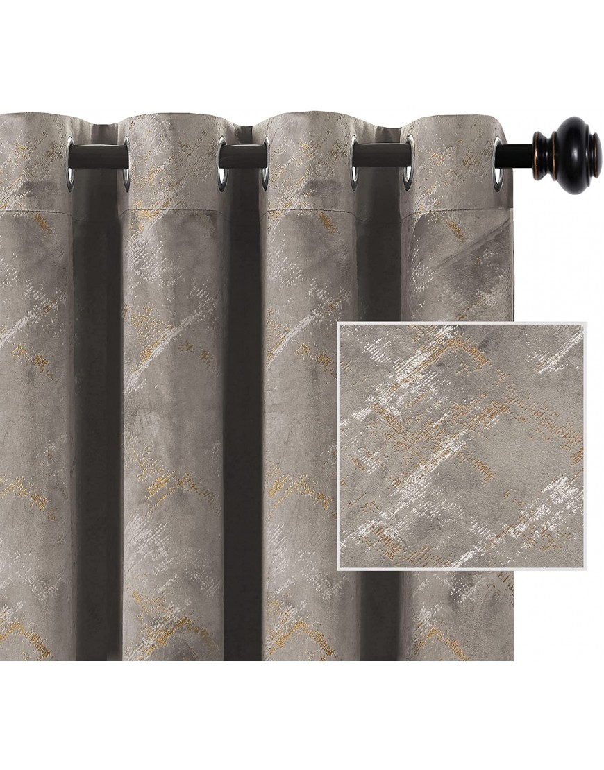 Luxury Velvet Curtains 84 Inches Long Thermal Insulated Blackout Curtains for Bedroom Foil Print Thick Soft Velvet Grommet Curtain Drapes for Living Room Vintage Home Decor 2 Panels Taupe