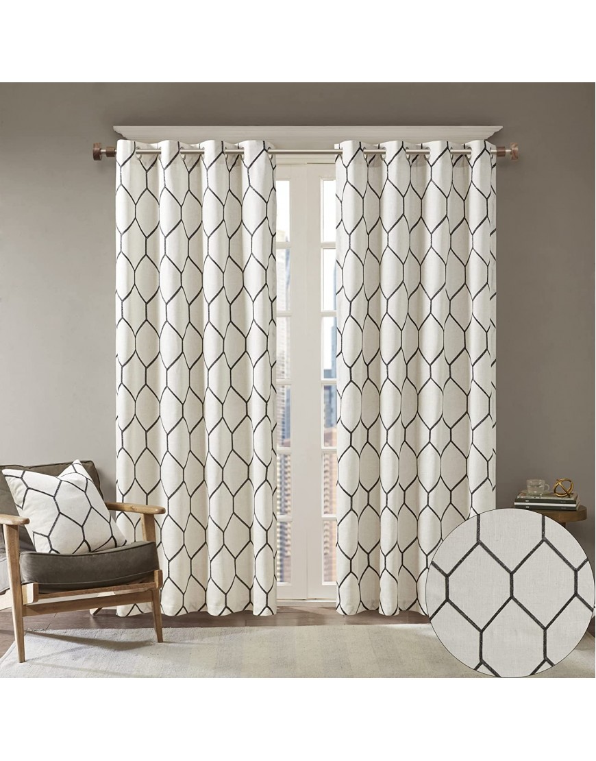 Madison Park Brooklyn Metallic Curtain Geometric Embroidery Design Window Treatment Grommet Top Privacy Proof Light Blocking Drape for Bedroom and Apartment 1-Single Panel Pack 50 x 95 Black