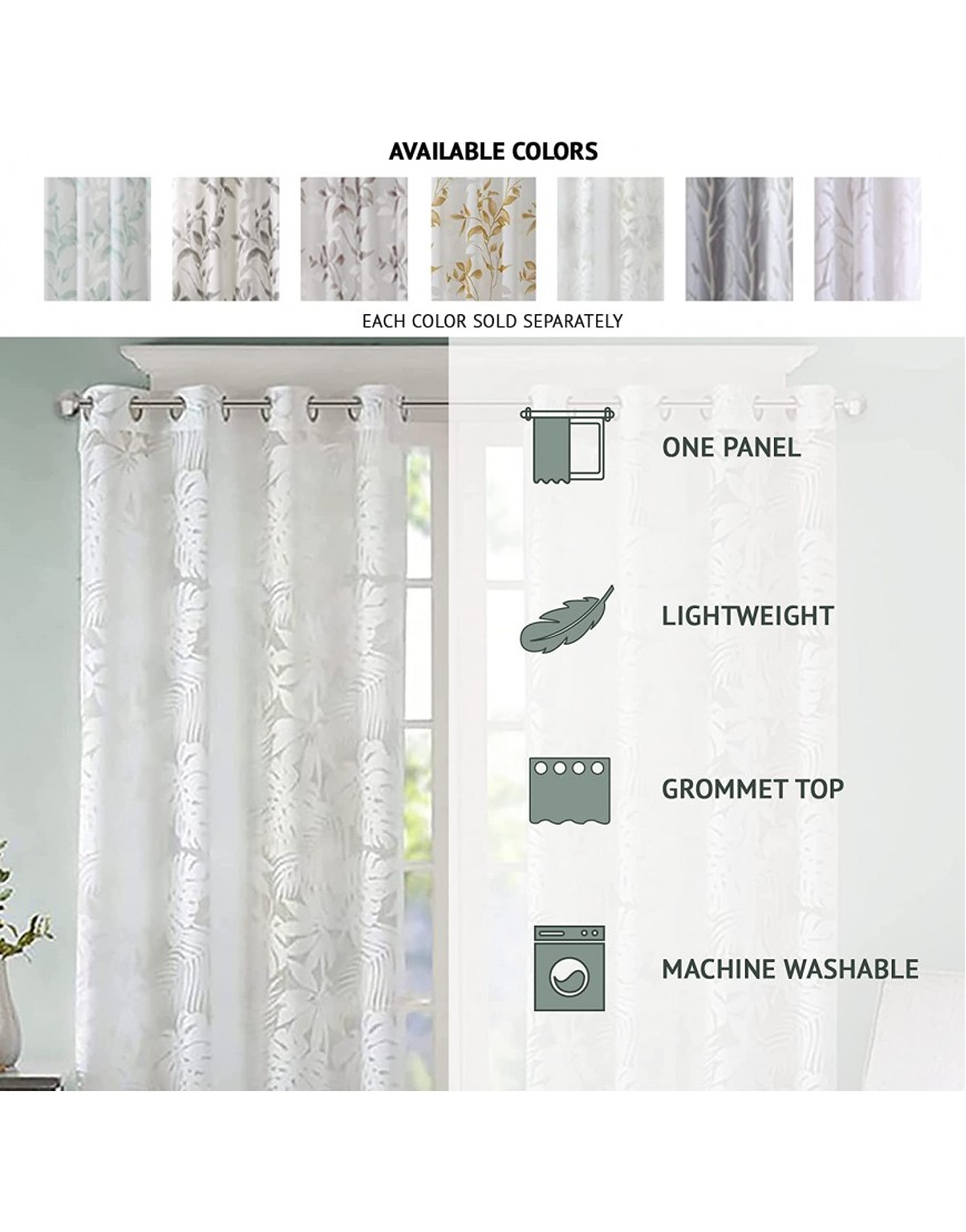 Madison Park Semi Sheer Single Curtain Modern Contemporary Botanical Print Out Design Grommet Top Window Drape for Living Room Bedroom and Dorm 50x63 Bird White