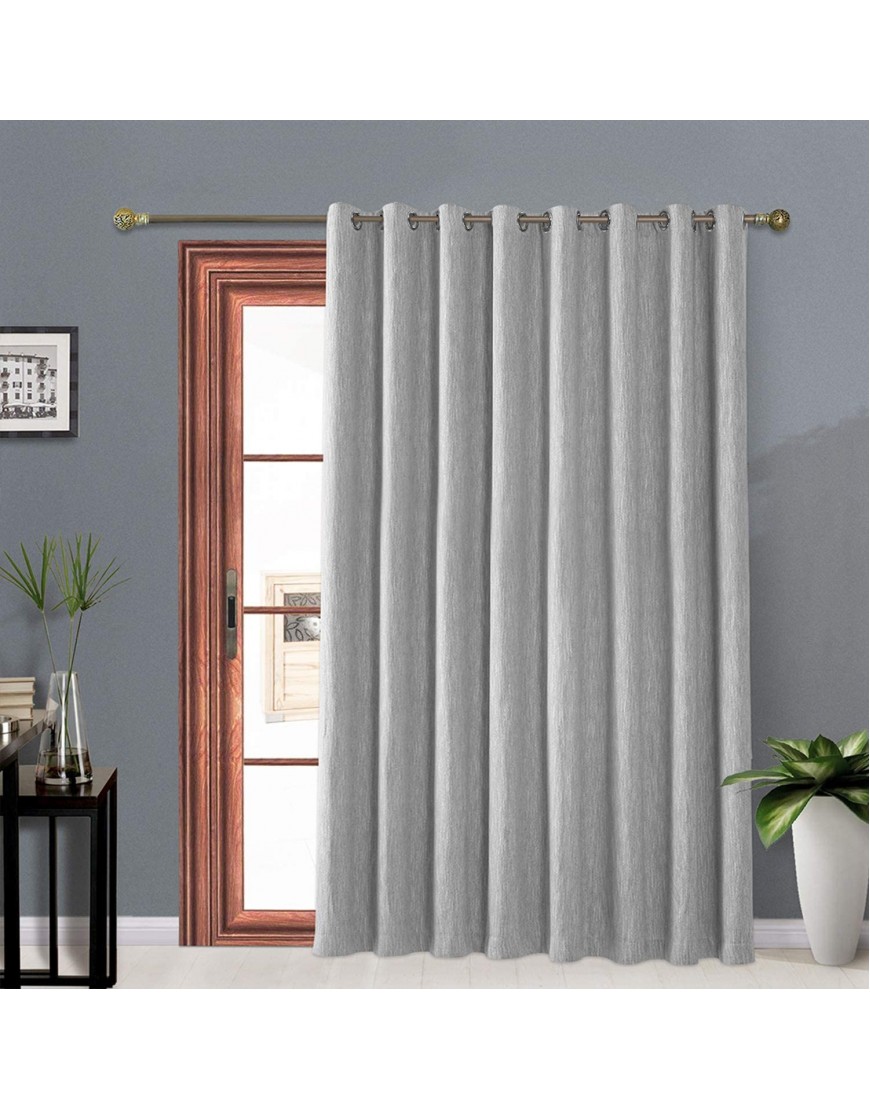 Melodieux Elegant Cotton Wide Room Darkening Curtains for Sliding Glass Door Living Room Thermal Insulated Grommet Drapes 100 by 96 Inch Grey 1 Panel