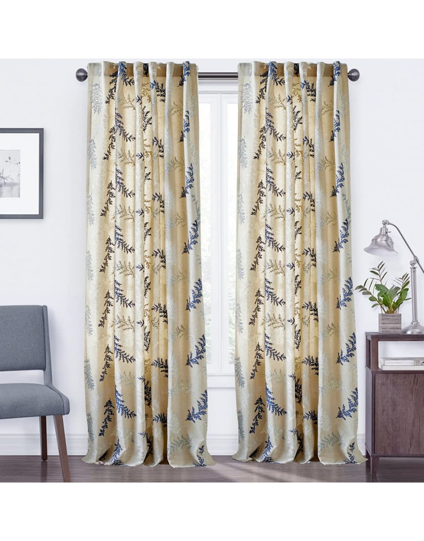 Merryfeel Polycotton Embroidery Window Curtain Panels 84 Inch Long,Rod Pocked and Back Tab Fashion Décor Drapes for Bedroom Living Room 2 Panels 50 W X 84 L Blue