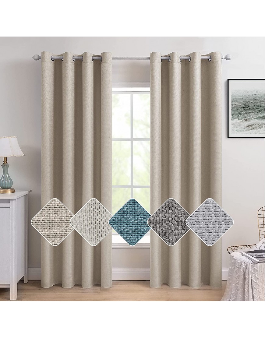 MIULEE Linen Curtains 72 Inches Long Blackout Curtain Panels for Bedroom Living Room Curtain Drapes Thermal Insulating Texture Grommet Top 2 Panels -Beige