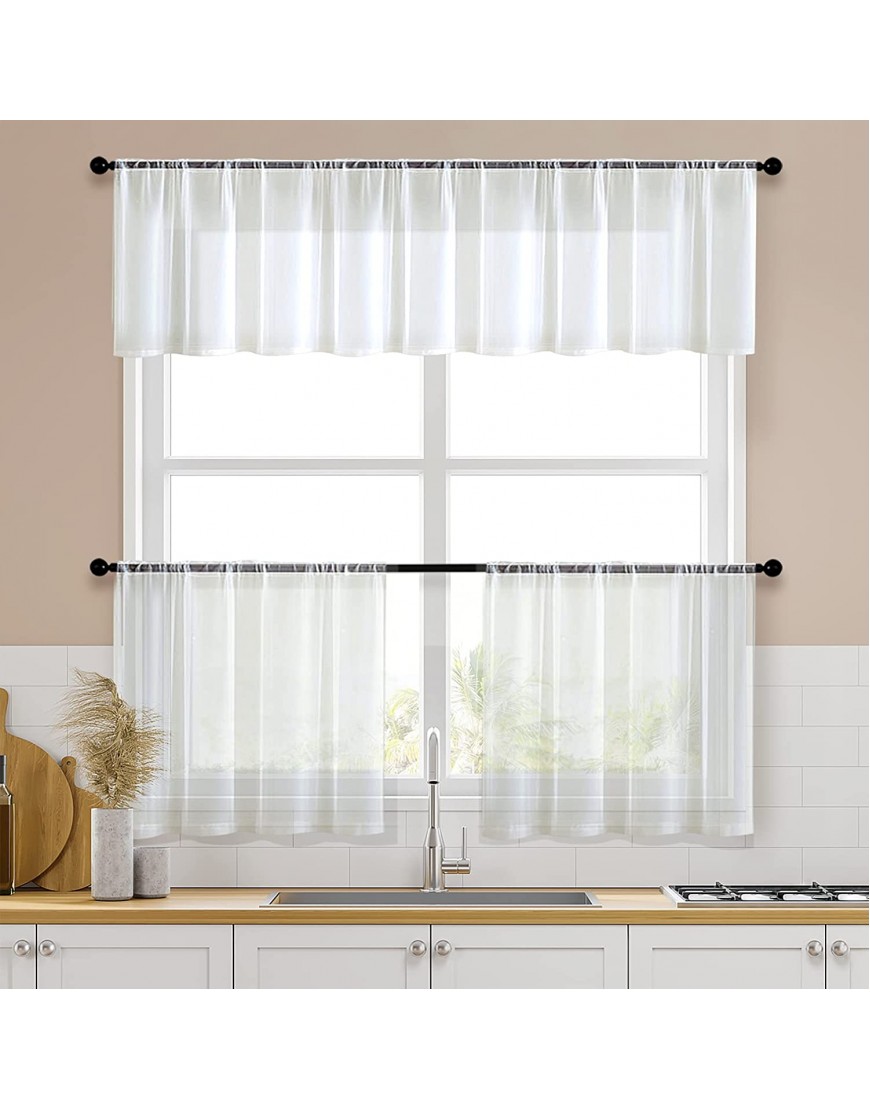 MRTREES Kitchen Tier Curtains Sheer 34 x 24 inch Off White Window Curtain Tiers Bathroom Small Window Voile Cafe Curtains Short Sheers Rod Pocket 2 Panels Basement Half Window Curtains