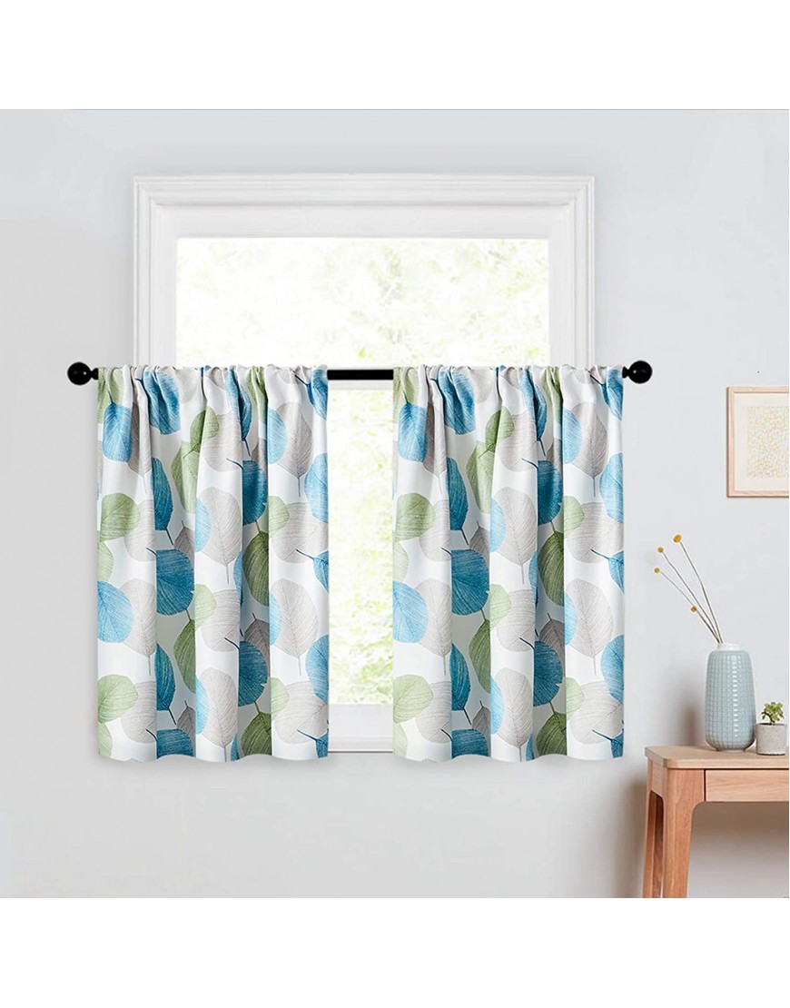MRTREES Room Darkening Curtains Green Leaves Printed Kitchen Tiers Bathroom 45 inches Long Short Living Room Window Treatment Set Bedroom Triple Weave Curtain Panels Rod Pocket Drapes 2 Panels