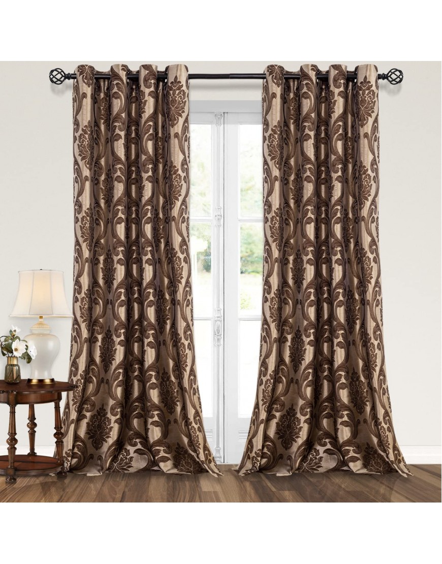 NAPEARL Brown Damask Curtains-Luxury Curtains for Living Room Jacquard Curtains Drapes for Home Decoration Victorian Brown Curtain for Bedroom 2 Panels Each 52 x 108 Inches