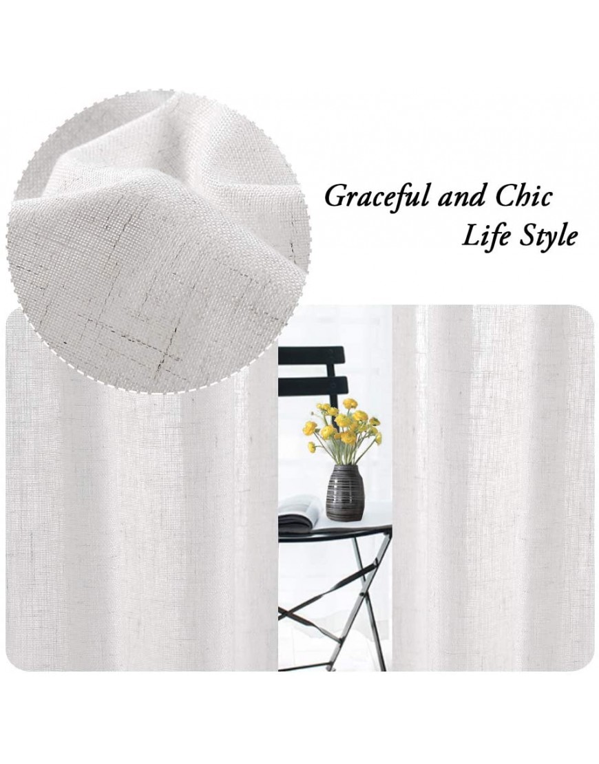 Natural Linen Blended Tab Top Curtains for Living Room Privacy Added Semi Sheer Window Curtain Drapes Textured Flax Curtain Draperies Light Filtering Soft1 Pair 52 W x 84 L Off White