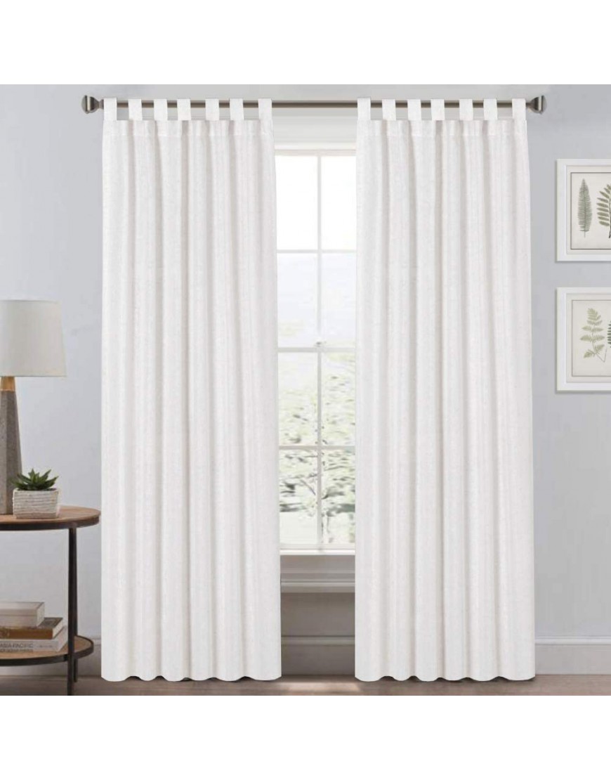 Natural Linen Blended Tab Top Curtains for Living Room Privacy Added Semi Sheer Window Curtain Drapes Textured Flax Curtain Draperies Light Filtering Soft1 Pair 52" W x 84" L Off White