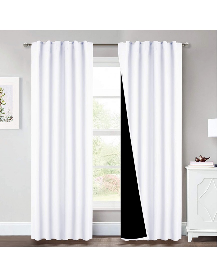 NICETOWN Full Shading Curtains Super Heavy-duty Black Lined Blackout Drapes with Rod Pocket & Back Tab for Bedroom Privacy Assured Window Treatment Pure White Pack of 2 52 inches W x 95 inches L
