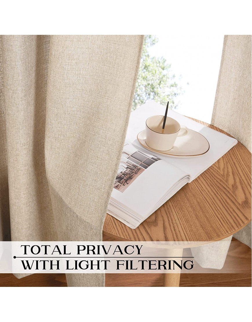 NICETOWN Linen Curtains and Drapes Faux Flax Waterproof Windows Treatments Grommet Casual Linen Blend Total Privacy with Light Penetration for Bedroom Basement Sand 1 Pair 55 x 84 Inch