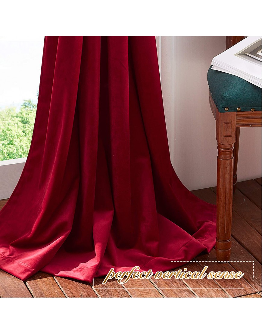NICETOWN Red Velvet Curtains Solid Heavy Matt Drapes Window Treatments with Grommet Top for Patio Door Set of 2 W52xL96 inches
