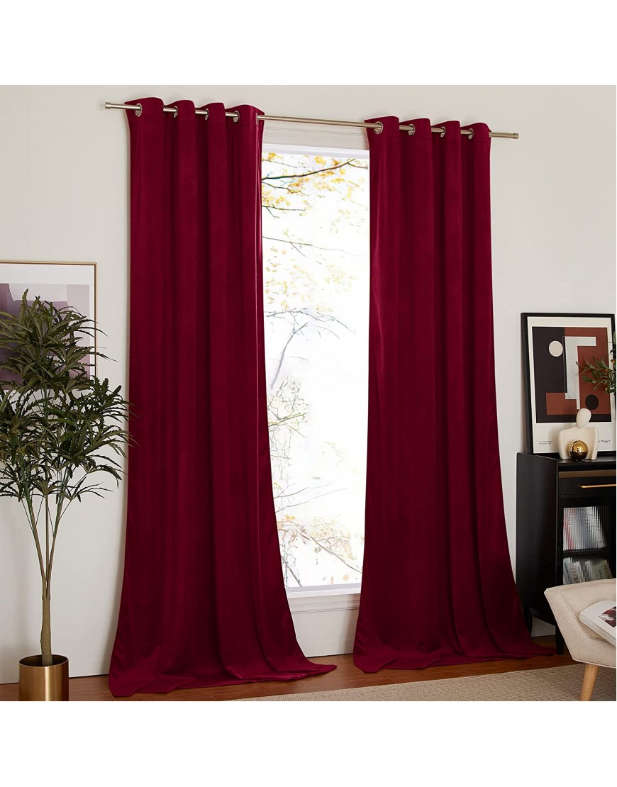 NICETOWN Red Velvet Curtains Solid Heavy Matt Drapes Window Treatments with Grommet Top for Patio Door Set of 2 W52xL96 inches